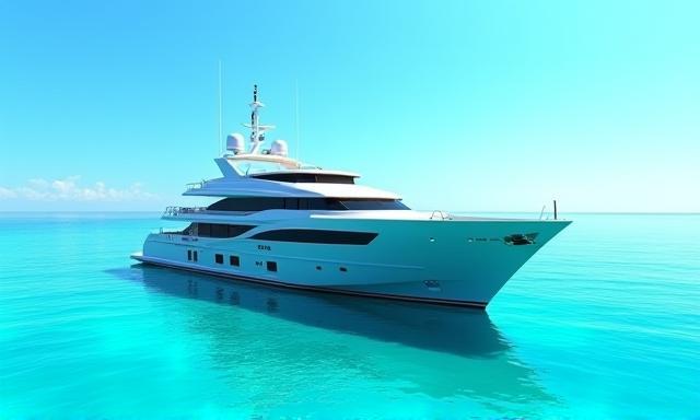 Yacht Geneva Explorer ankert in türkisfarbenem Wasser