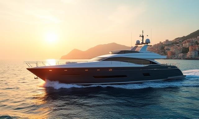 Yacht Mont Blanc Spirit vor Küstenstadt